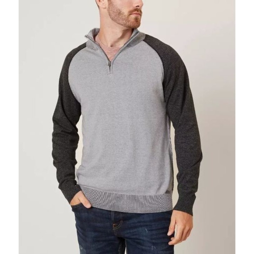 Express Black Gray 1/4 Zip Mock-Neck Western Academia Long Sleeve Sweater Men L